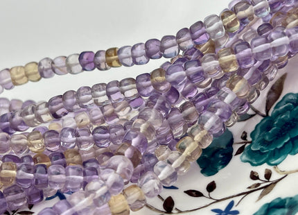 5-7mm Natural Ametrine Large Hole Gemstone Beads Smooth Rondelle Genuine Yellow Purple Ametrine Beads Hole Size 1.0mm 8 Inches Strand #4235