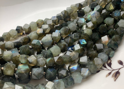 5-6mm 8mm Natural Color Faceted Tumble Prism Cut Labradorite Gemstone Beads Genuine Natural Gray Labradorite Beads 8 inches Strand #3732