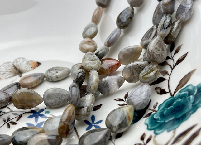 10-11x15 mm Natural Brown Gray Jasper Gemstone Flap Heart Shape Beads Genuine Brown Gray Color Jasper Heart Gemstone Beads #3881