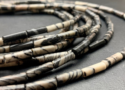 4x13-14 mm Tube Shape Natural Black Spider Web Jasper Gemstone Beads Genuine Black Jasper Gemstones Loose Beads 15.5 Inches Strand #2995