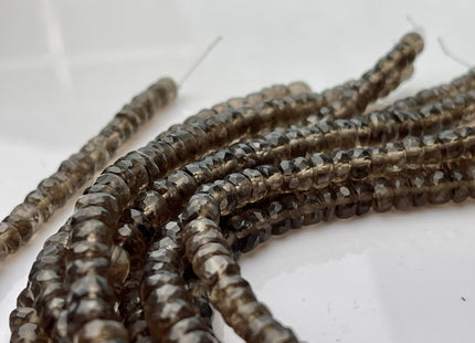 6-8mm Natural Smoky Quartz Large Hole Gemstone Beads Faceted Rondelle Genuine Smoky Quartz Beads Hole Size 1.0mm 8 Inches Strand #4232