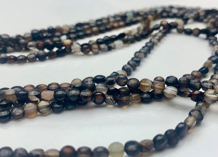 4mm Micro Faceted Diamond Cut Black Color Agate Flat Coin Disc Shape Genuine Agate Gemstone Beads 15.5 Inches Strand #3063
