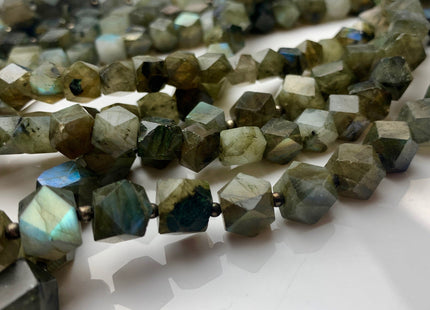 5-6mm 8mm Natural Color Faceted Tumble Prism Cut Labradorite Gemstone Beads Genuine Natural Gray Labradorite Beads 8 inches Strand #3732