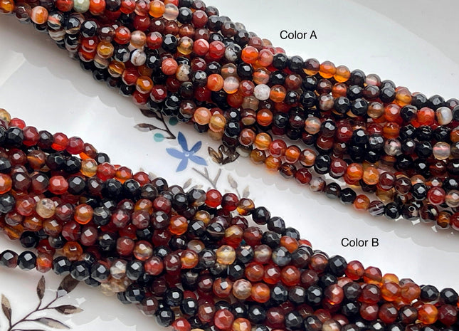 WHOLESALE 4 mm Faceted Round Mixed Color Agate Gemstone Beads Mixed Orange Pink Black Purple Beige Color Agate Beads 14 Inches #3789