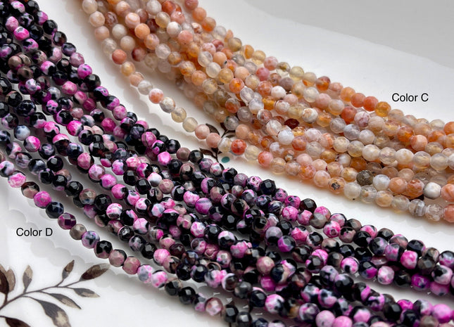 WHOLESALE 4 mm Faceted Round Mixed Color Agate Gemstone Beads Mixed Orange Pink Black Purple Beige Color Agate Beads 14 Inches #3789