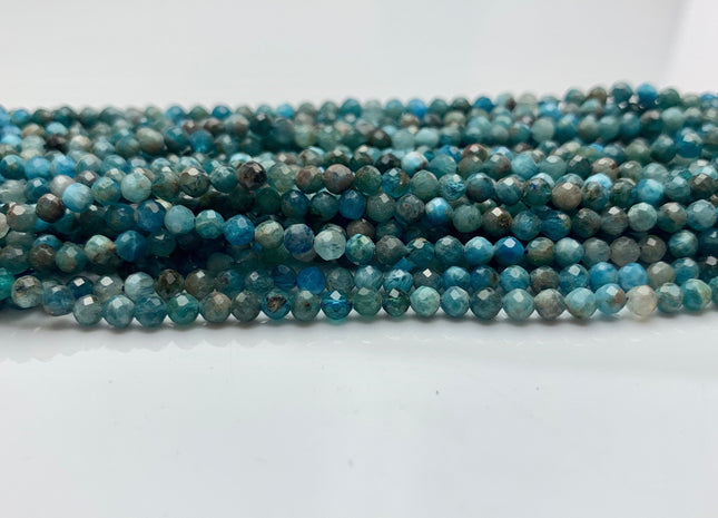 BEST DEAL 3 mm Natural Faceted Round Apatite Gemstone Beads Genuine Natural Blue Apatite Gemstone Loose Beads 15.5 Inches Strand #2057