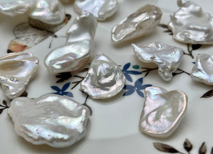 2 Pieces 18-22 x 25x28 mm Limited Edition Rare Irregular Keishi Natural White Freshwater Pearl Beads, Genuine Natural Cultured Pearls #456