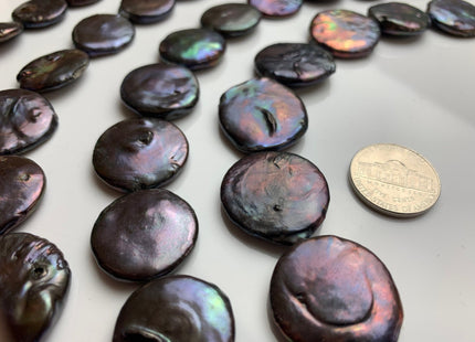 20-25 mm Dark Peacock Large Flat Coin Freshwater Pearl Beads Large Irregular Flat Coin Beads Genuine Freshwater Coin Pearl Beads #1218
