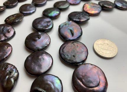 20-25 mm Dark Peacock Large Flat Coin Freshwater Pearl Beads Large Irregular Flat Coin Beads Genuine Freshwater Coin Pearl Beads #1218