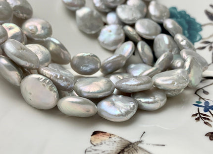 13-16 mm Silver Gray Coin Freshwater Pearl Beads Genuine Flat Coin Freshwater Pearl Beads Gray Coin Pearl #95