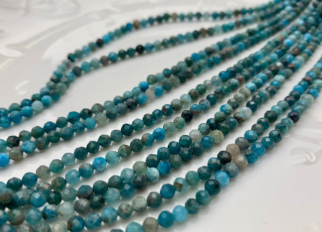 BEST DEAL 3 mm Natural Faceted Round Apatite Gemstone Beads Genuine Natural Blue Apatite Gemstone Loose Beads 15.5 Inches Strand #2057