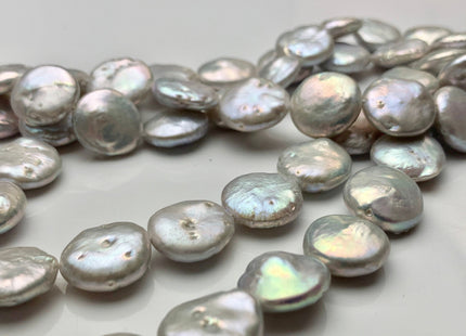13-16 mm Silver Gray Coin Freshwater Pearl Beads Genuine Flat Coin Freshwater Pearl Beads Gray Coin Pearl #95