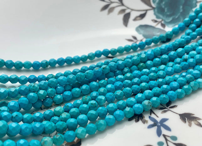 4 mm Faceted Round Blue Green Turquoise Beads Highly Polished Gemstone Loose Beads 15.5 Inches Strand #3252