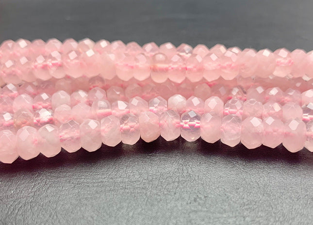 5x8 mm AAA Natural Color Faceted Rondelle Rose Quartz Gemstone Top Quality Micro Faceted Rose Quartz Loose Beads 15 Inches 80 Beads #3503