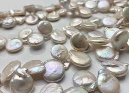 12-15x16-20 mm AA Top Drilled Teardrop Natural White Coin Freshwater Pearl Beads Genuine Cultured Flat Coin Pearl Beads #584