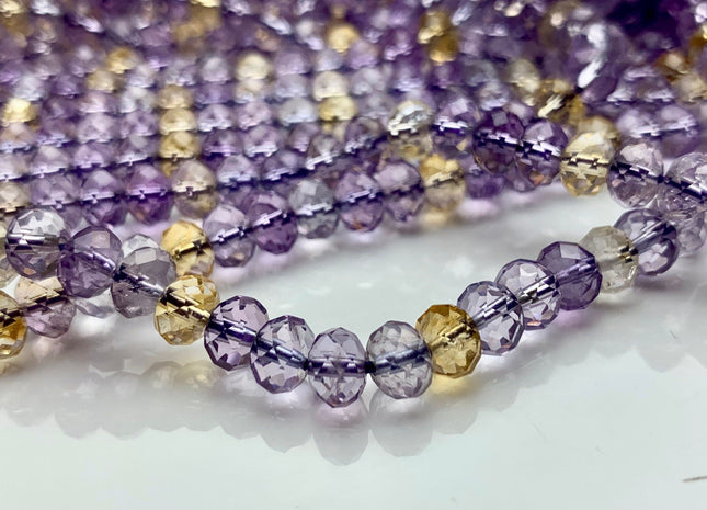 4x6 mm AAA Top Quality Half Strand Faceted Rondelle Ametrine Gemstone Beads Genuine Natural Color Ametrine Loose Beads 8 Inches #2402