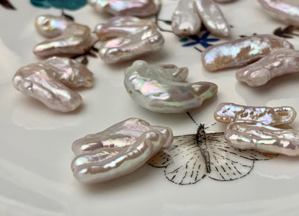 17-22 mm Limited Rare Irregular Natural White Double Biwa Freshwater Pearl Beads Genuine Natural Cultured Pearls - 3 PCS/PK #P1575