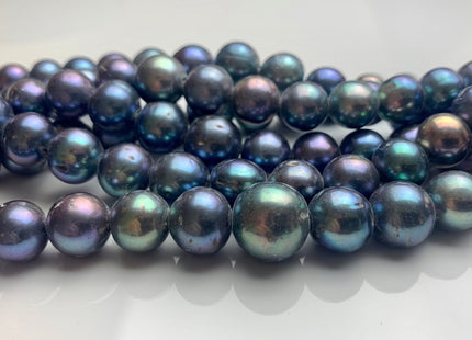 12-14mm AA Half Strand Large Hole Off Round Blue Peacock Freshwater Pearl Hole Size 1.2mm Or 2.1mm Large Hole Peacock Pearl 17 Beads #P1185