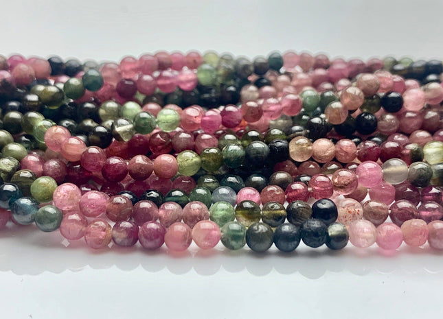 4 mm 100% All Natural Multi Color Smooth Round Tourmaline Beads Genuine High Quality Pink Green Tourmaline Beads 13 Inches Strand #2941
