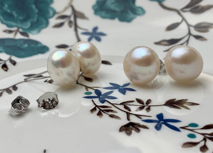 12-12.5 mm Genuine Natural White Freshwater Pearl Stud Earring .925 Sterling Silver Earring Posts Pearl Earrings Bridal Earrings #684