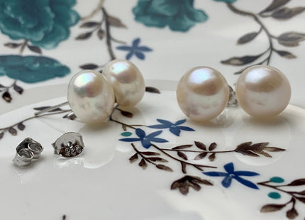 11.5-12 mm Genuine Natural White Freshwater Pearl Stud Earring .925 Sterling Silver Earring Posts Pearl Earrings Bridal Earrings #684