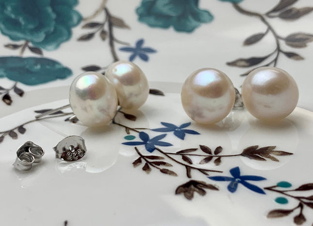 11.5-12 mm Genuine Natural White Freshwater Pearl Stud Earring .925 Sterling Silver Earring Posts Pearl Earrings Bridal Earrings #684
