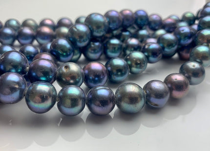 12-14mm AA Half Strand Large Hole Off Round Blue Peacock Freshwater Pearl Hole Size 1.2mm Or 2.1mm Large Hole Peacock Pearl 17 Beads #P1185