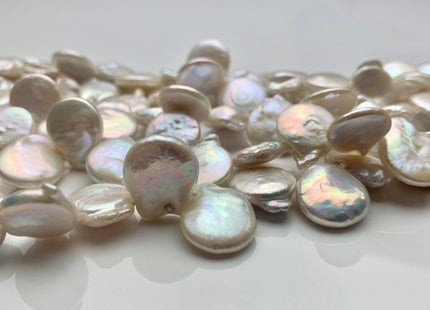 12-15x16-20 mm AA Top Drilled Teardrop Natural White Coin Freshwater Pearl Beads Genuine Cultured Flat Coin Pearl Beads #584