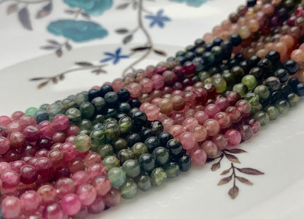 4 mm 100% All Natural Multi Color Smooth Round Tourmaline Beads Genuine High Quality Pink Green Tourmaline Beads 13 Inches Strand #2941
