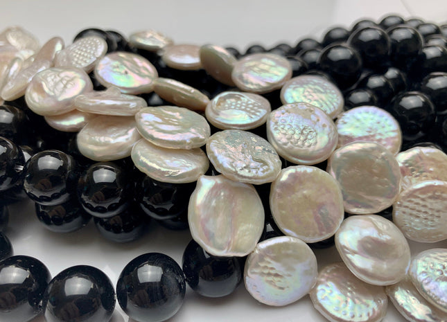 16-17 mm Natural White Freshwater Coin Pearls, Genuine Natural White Freshwater Pearls #1288