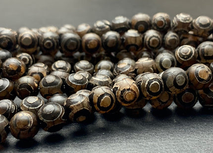 8 mm AAA DZI Tibetan Agate Faceted Round Black Etched Agate Gemstone Matte Football Mala Antique Boho Beads 14 Inches #3032