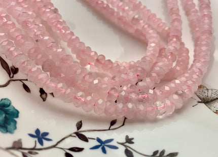 5x8 mm AAA Natural Color Faceted Rondelle Rose Quartz Gemstone Top Quality Micro Faceted Rose Quartz Loose Beads 15 Inches 80 Beads #3503