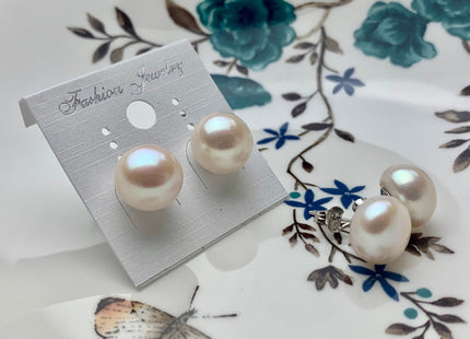 12-12.5 mm Genuine Natural White Freshwater Pearl Stud Earring .925 Sterling Silver Earring Posts Pearl Earrings Bridal Earrings #684