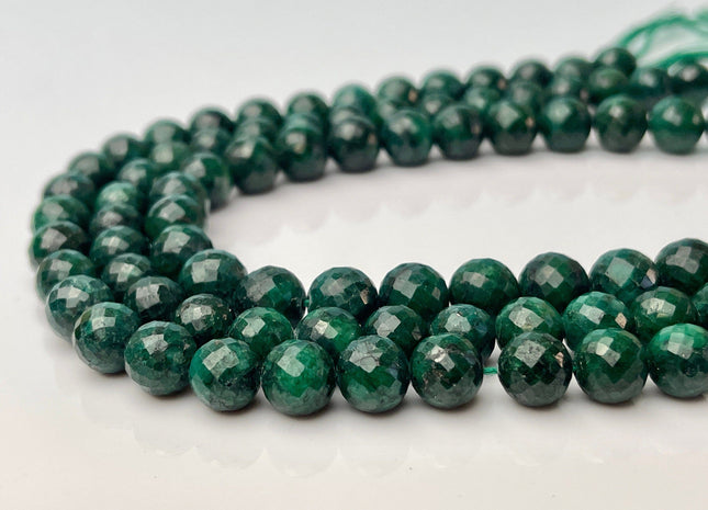 One Piece 8-9 mm Natural Emerald Gemstone Beads Faceted Round Shape Genuine Green Emerald Gemstone Bead #4164
