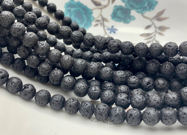 6mm 8mm 10mm Lava Round Beads Black Color Organic Volcanic Rock Stone Beads 15.5 Inches Strand #2898