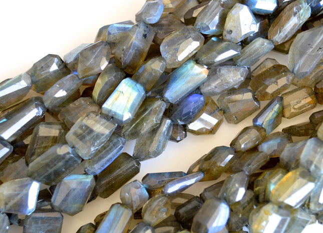 Natural Semi Precious Gemstone Rainbow Labradorite Beads Natural Color Diamond Cutting Flat Irregular Shape 10 Inch # 2084