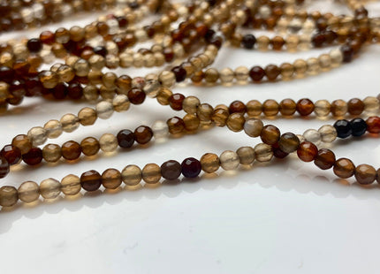 WHOLESALE 3mm 4mm Faceted Round Coffee Brown Agate Gemstone Beads, Natural Gemstone Beads Round Faceted Brown Coffee Agate Beads #506