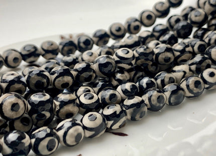 6 mm 8 mm 10 mm AAA Faceted Round Tibetan DZI Agate Black And White Tibetan Agate Gemstone Beads #2904