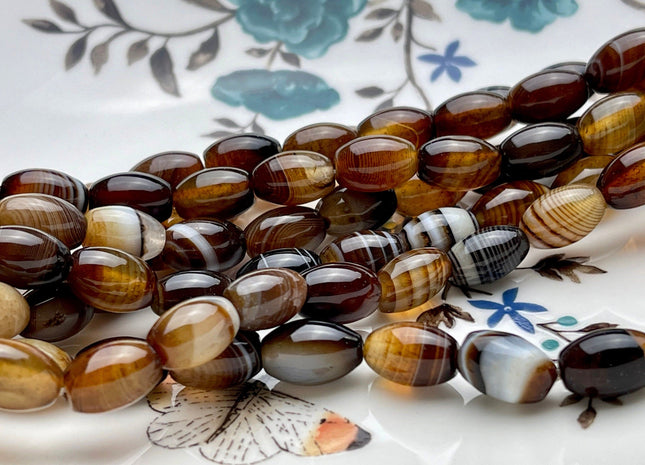 8x12 mm Smooth Barrel Shape Coffee Wave Line Agate Gemstone Beads Coffee Color Agate Gemstone Beads #2602