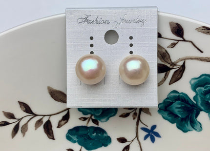 12-12.5 mm Genuine Natural White Freshwater Pearl Stud Earring .925 Sterling Silver Earring Posts Pearl Earrings Bridal Earrings #684
