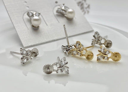 OnePair 925 SterlingSilver/Gold Earring Studs Setting Genuine 925 Silver Butterfly Shape Design For Half Drilled Pearls DIY Jewelry #10059-A