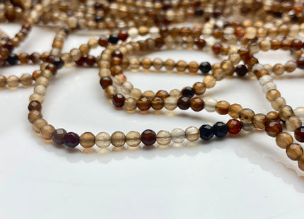 WHOLESALE 3mm 4mm Faceted Round Coffee Brown Agate Gemstone Beads, Natural Gemstone Beads Round Faceted Brown Coffee Agate Beads #506
