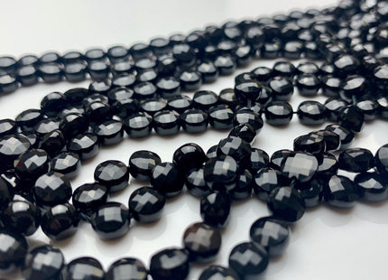 6 mm Micro Faceted Diamond Cut Black Color Onyx Gemstone Flat Coin Disc Shape Gemstone Beads Genuine Onyx 15 Inches Strand #2835