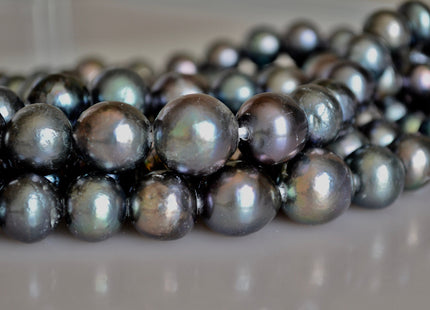 Large Hole Half Strand Edison Dark Peacock Freshwater Pearls Graduated Off Round Shape Hole 2.2mm Beads Size Approx. 12-16mm #769
