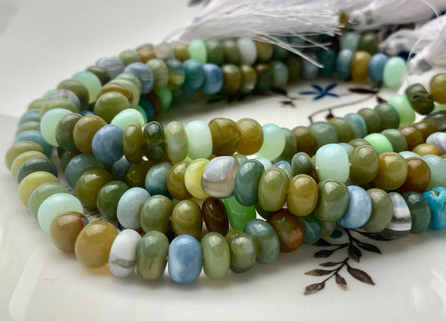 7mm 8mm 9mm 100% All Natural Smooth Rondelle Multi Opal Gemstone Beads Multi Blue Green Brown Opal Beads 8 Inches #3737