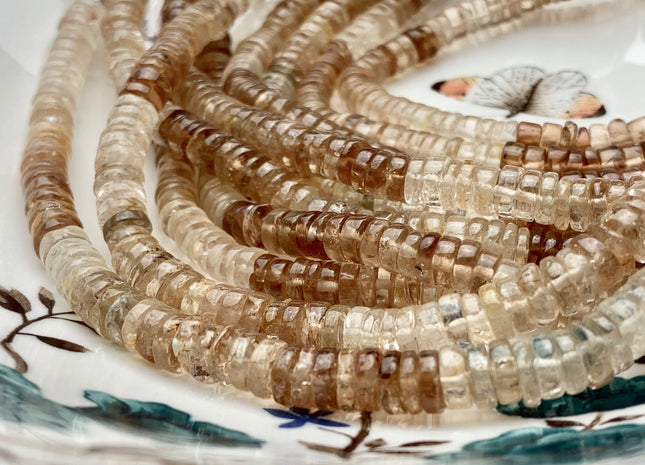 6.5mm 7mm 8mm 100% All Natural Smooth Heishi Translucent Brown Imperial Topaz Gemstone Beads Genuine Natural Topaz 8 Inches Strand #3703