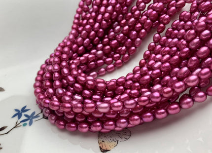 4-4.5x6mm AAA Fuchsia Pink Color Rice/Oval Freshwater Pearl Beads Genuine Cultured High Luster Freshwater Pearls 58 Pieces #P1507
