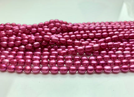 4-4.5x6mm AAA Fuchsia Pink Color Rice/Oval Freshwater Pearl Beads Genuine Cultured High Luster Freshwater Pearls 58 Pieces #P1507