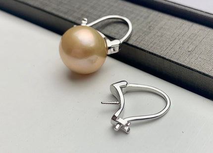 One Pair 925 Sterling Silver/Gold Simple Earring Hoops Genuine 925 Sterling Silver Loop Earring Mount Finding For Half Drilled Pearl #10098