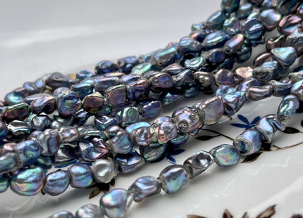6-7x7-8 mm High Luster Blue Rainbow Peacock Color Keshi Nugget Freshwater Pearl Beads Genuine Peacock Keshi Nugget Pearl #P1861